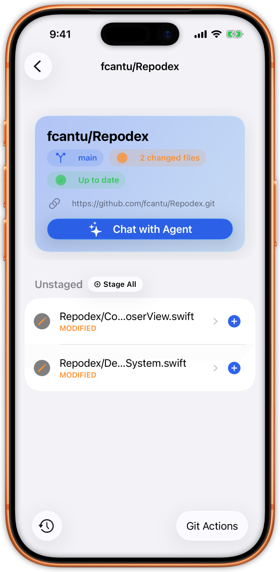 Repository view showing unstaged modified files