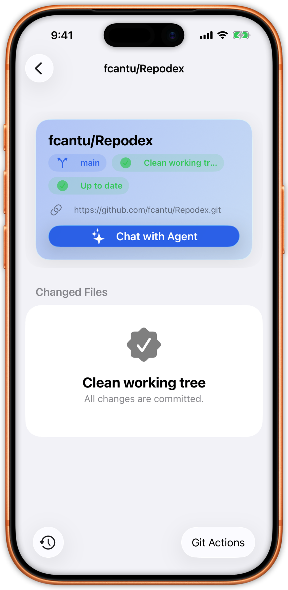 Repository status view with clean working tree